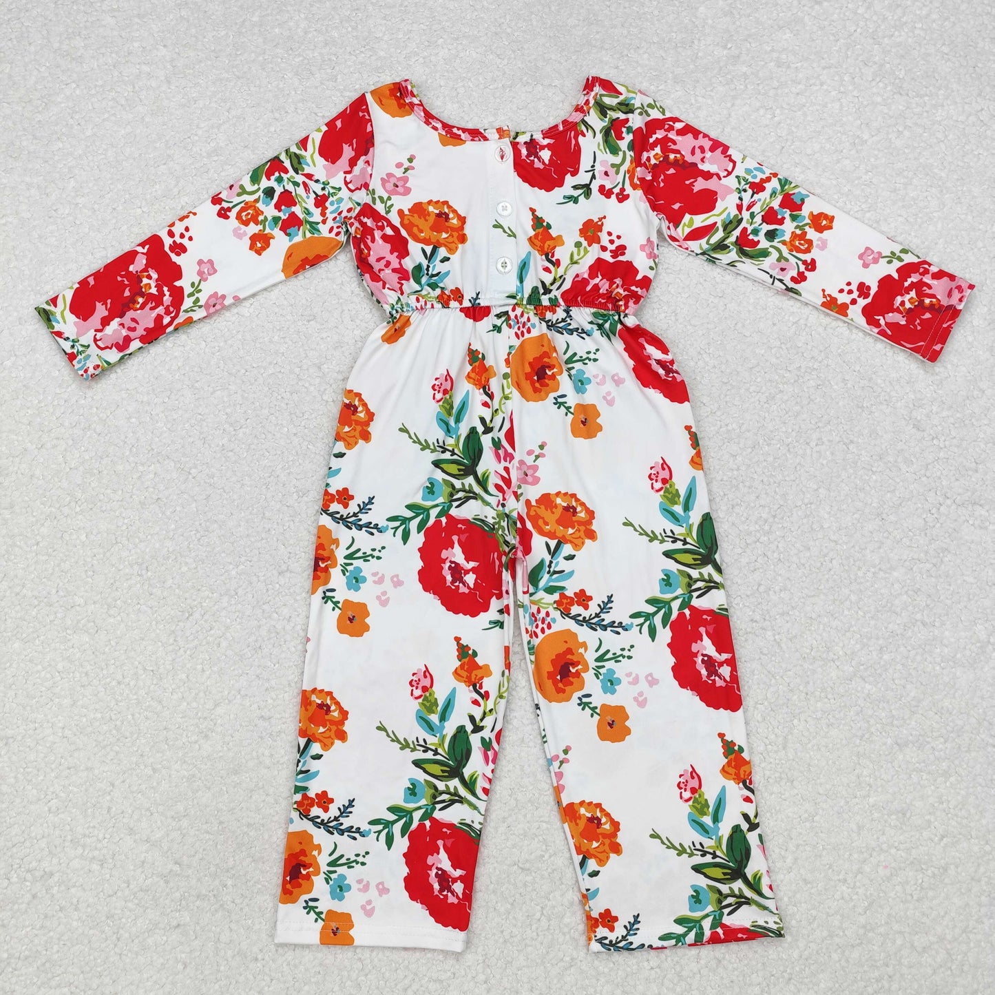 Baby Girl Long Sleeves Flower Fall Pocket Buttons Jumpsuit