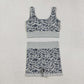 Adult Woman Sleeveless Grey Camo Tank Tops Shorts Knitted Yoga Set RTS