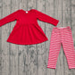 Baby Girls Kids Long Sleeves Red Tunic Stripes Pants Clothes Set RTS