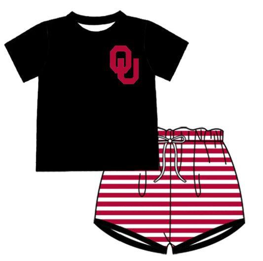 ( Moq 5 ) Baby Boys Short Sleeves OU Shirt Stripes Shorts Team Clothes Set
