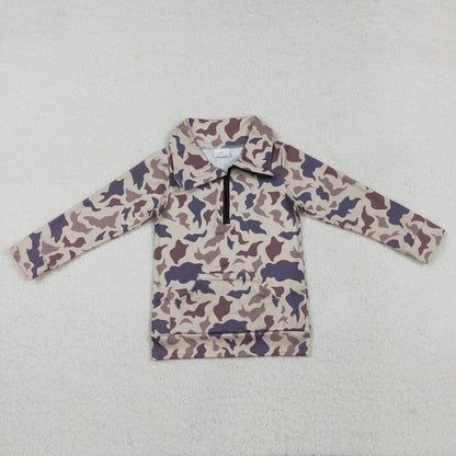 1-6 Sibling Boys Kids Long Sleeves Camo Pockets Zipper Shirt Pullover Tops Clothes RTS