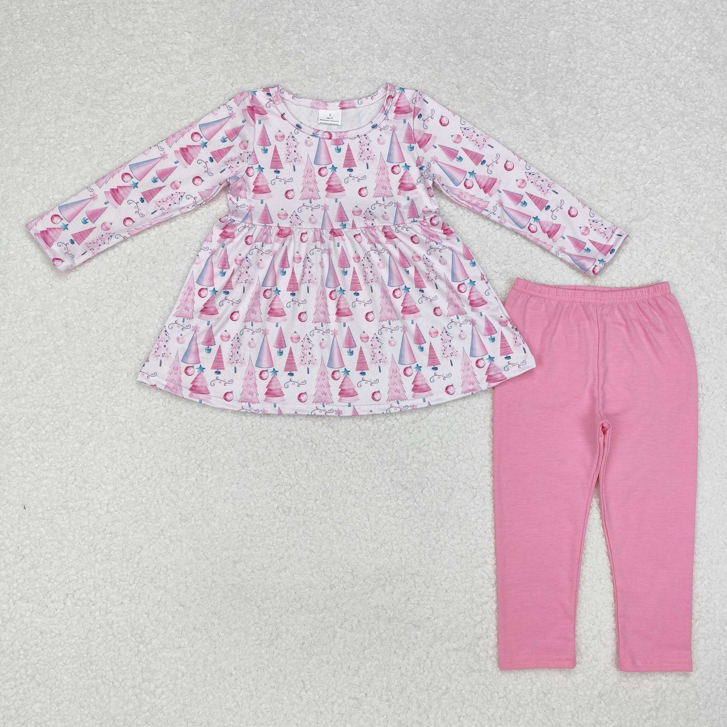 Baby Girl Long Sleeves Christmas Tree Tunic Pocket Pants Set