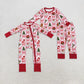Sibling Baby Girls Bows Santa Socks Checked Top Pants Christmas Pajamas Sets Zipper Rompers