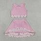 Baby Girls Pink Sleeveless Tops Bows Skirt Shorts Yoga Clothes Set RTS