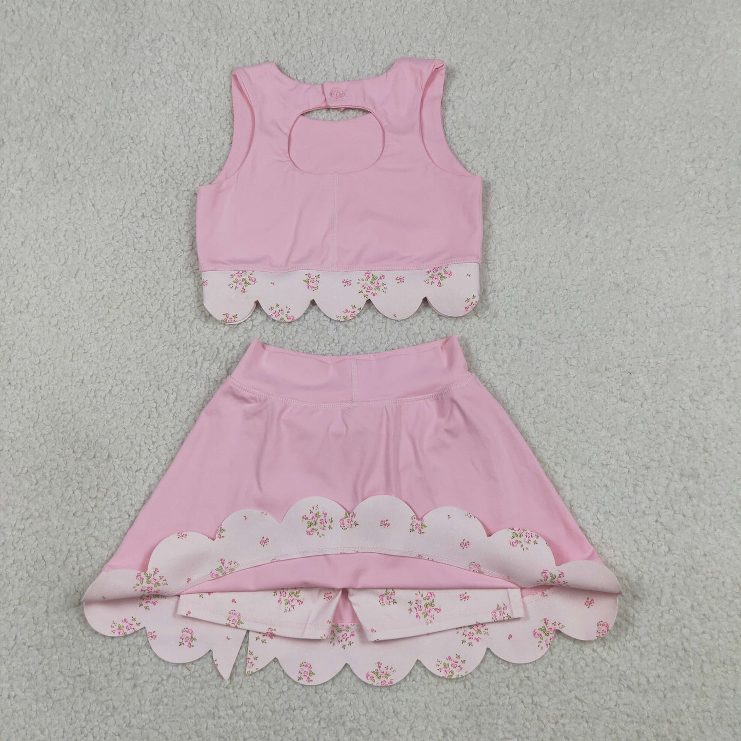 Baby Girls Pink Sleeveless Tops Bows Skirt Shorts Yoga Clothes Set RTS
