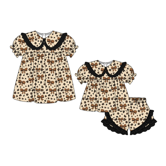 ( Moq 5 Each Style ) Baby Girls Kids Short Sleeves Leopard Bows Sibling Summer Dress Set