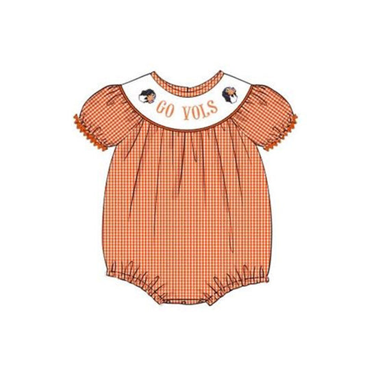 Baby Girl Team Short Sleeves Checkered Dog Bubble Romper