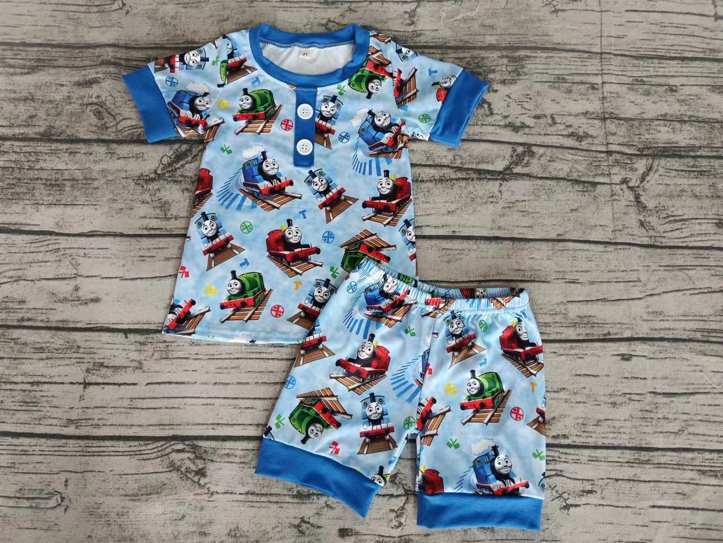 Moq 5 Baby Boy Short Sleeves Cartoon Shirt Shorts Blue Set