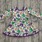 Girls Kids Long Sleeves Mardi Gras Bows Ruffle Knee Length Dress RTS
