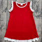 Baby Girls Kids Sleeveless White Scallop Knee Length Red Dress Clothes RTS