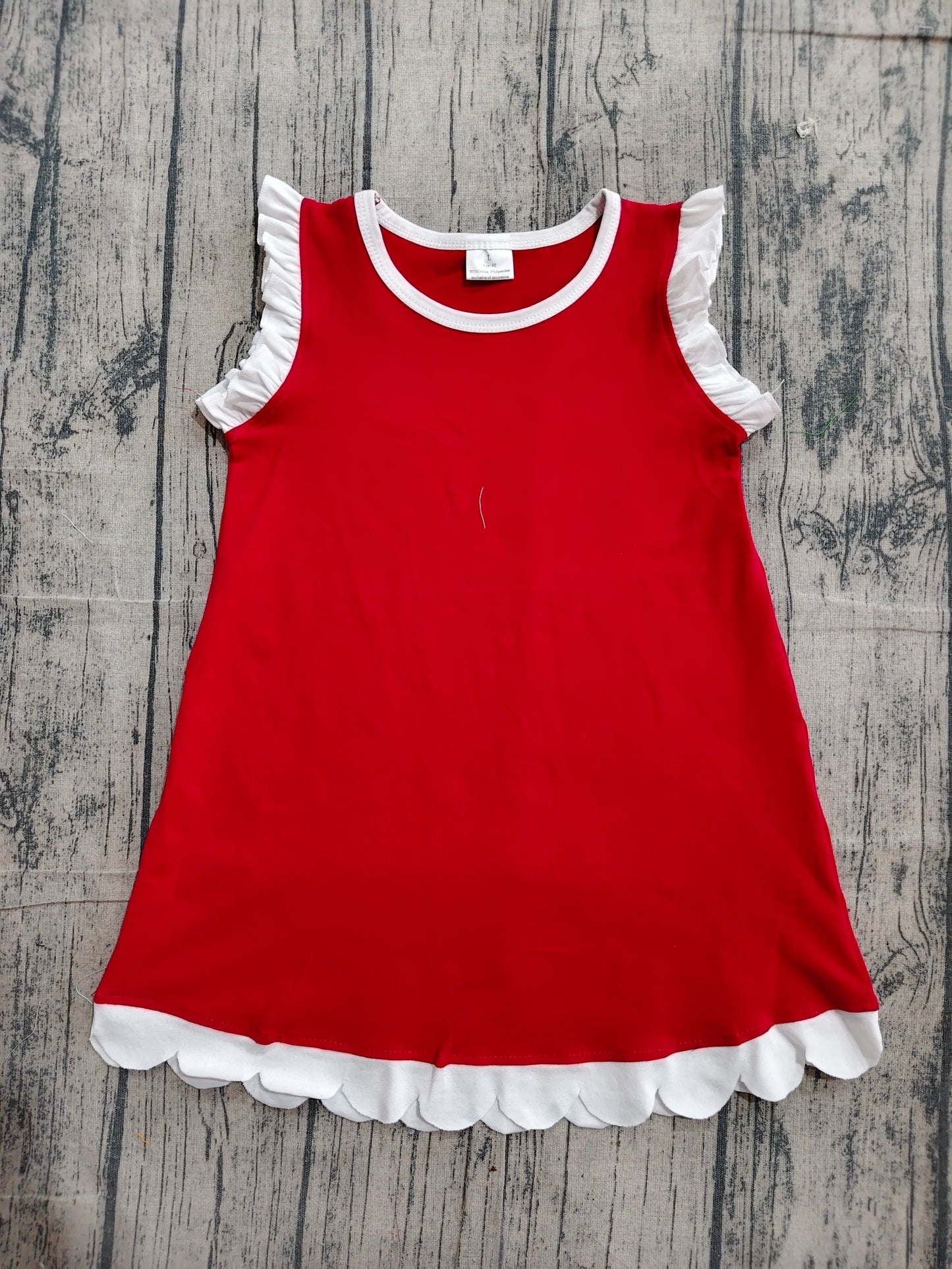Baby Girls Kids Sleeveless White Scallop Knee Length Red Dress Clothes RTS