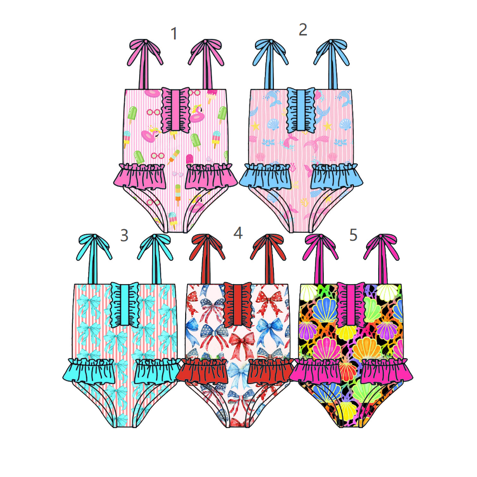 ( Moq 5 Each Style ) Sibling Baby Girls Kids Sleeveless Ruffle Summer One-piece Swimsuits