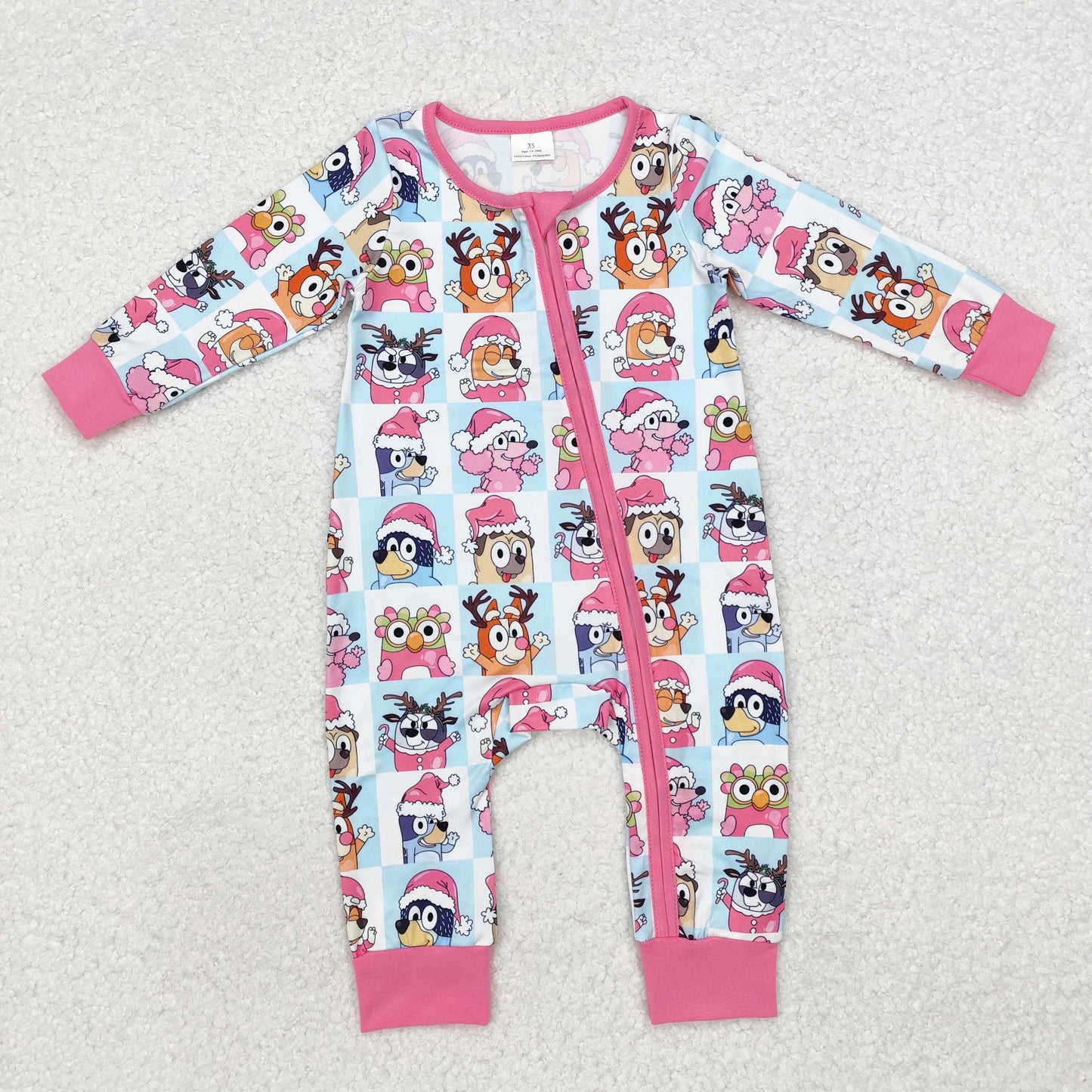 Baby Girl Long Sleeves Christmas Dogs Zipper Romper