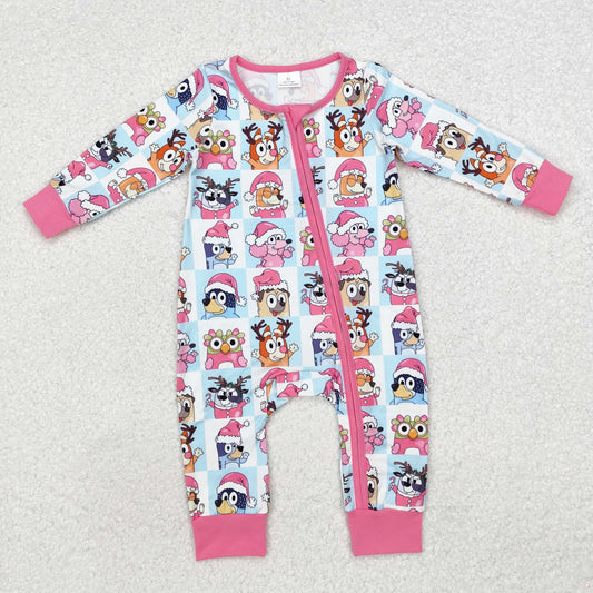 Baby Girl Long Sleeves Christmas Dogs Zipper Romper