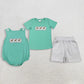 Sibling Baby Boys Kids Embroidery Dogs Green Bubble Romper Set Summer Clothes RTS
