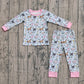 Baby Girl Long Sleeves Farm Animals Flower Shirt Pants Pajamas Set RTS