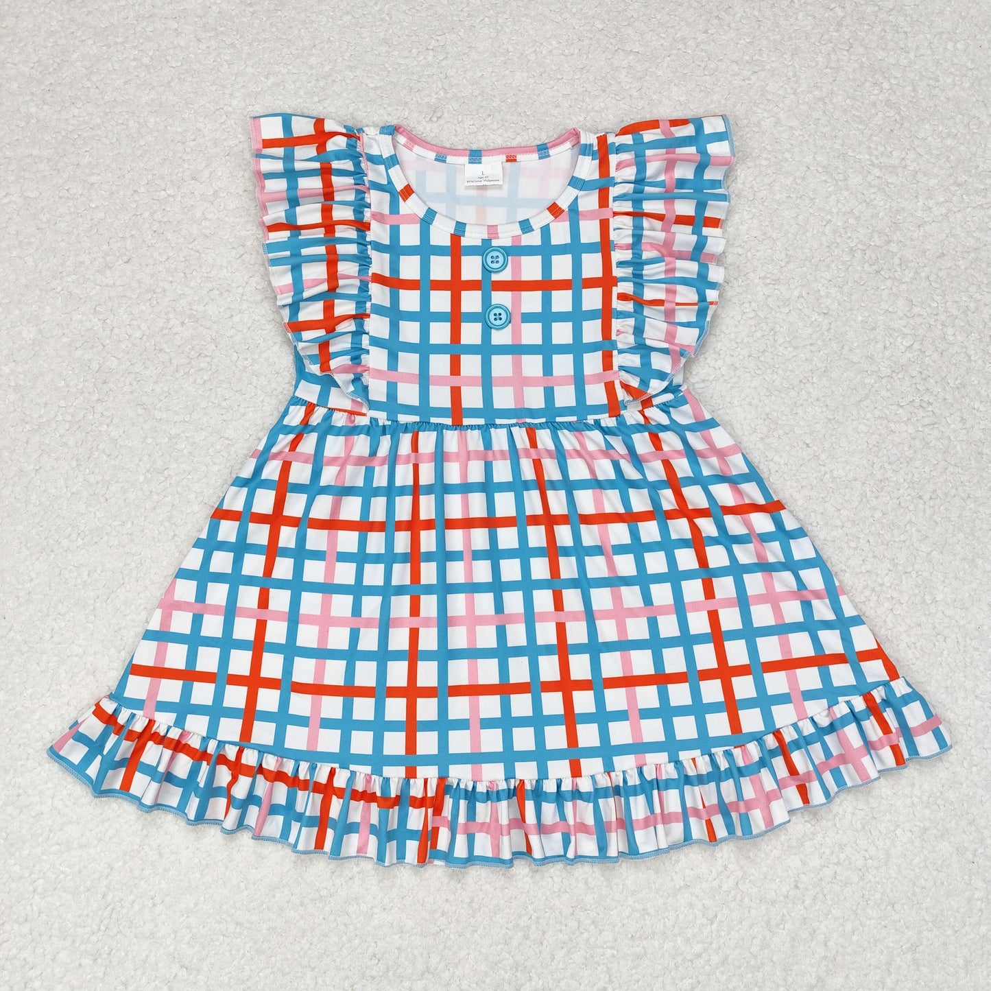 Baby Girl Short Sleeves Checkered Ruffle Dress