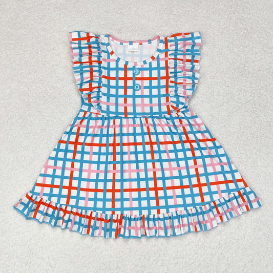 Baby Girl Short Sleeves Checkered Ruffle Dress