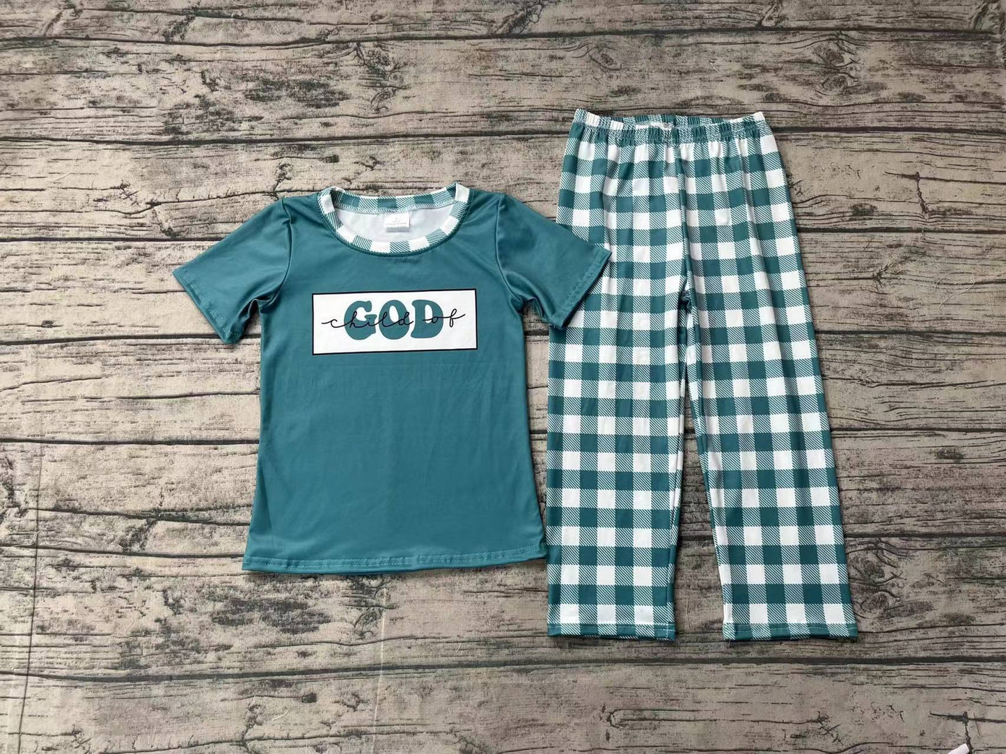 Baby Boy Child Of God Shirt Plaid Pants Pajamas Green Set