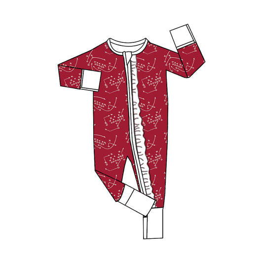 Baby Girl Long Sleeves Ruffle Zipper Red Romper