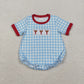Sibling Boys Girls Kids Short Sleeves Embroidery Crawfish Plaid Mardi Gras Romper Dress Set RTS