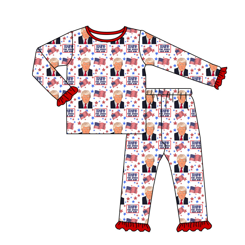 Baby Girl Long Sleeves Flag Shirt Pants Pajamas Clothes Set Moq 5