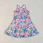 Baby Girl Sleeveless Pink Flower Blue Yoga Active Skort Ruffle Knee Length Dress RTS
