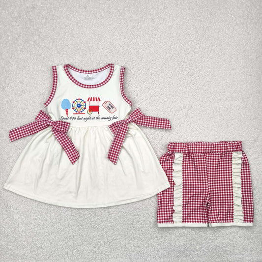 Baby Girl Sleeveless Bows Tunic Red Plaid Ruffle Shorts Set RTS