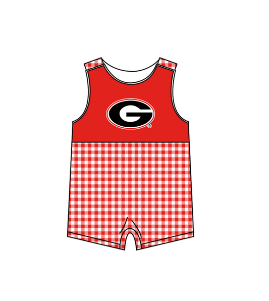 ( Moq 5 ) Baby Boys Kids Sleeveless G Red Plaid Team Summer Romper