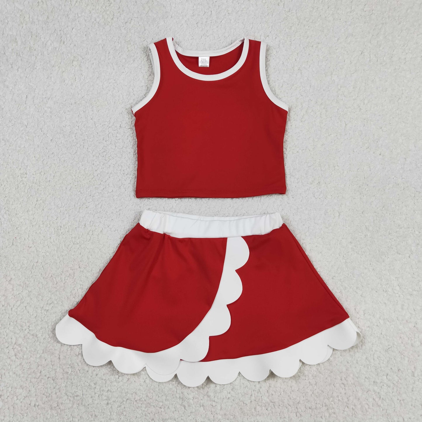 Sibling Baby Girls Kids Sleeveless Shirts Scallop Skirts Shorts Yoga Active Sets Clothes RTS