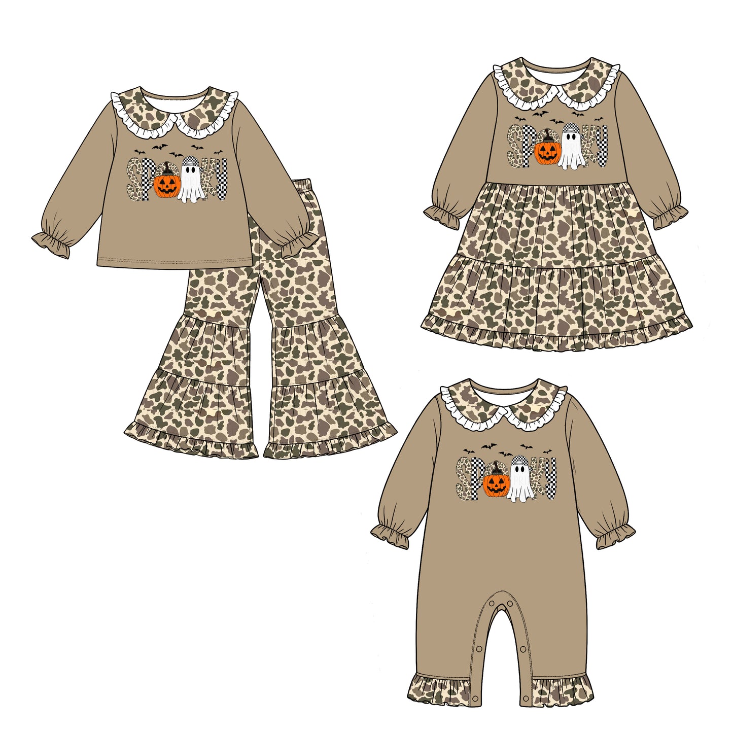 ( Moq 5 Each Style ) Baby Girls Kids Camo Pumpkins Halloween Sibling Romper Dress Set Clothing