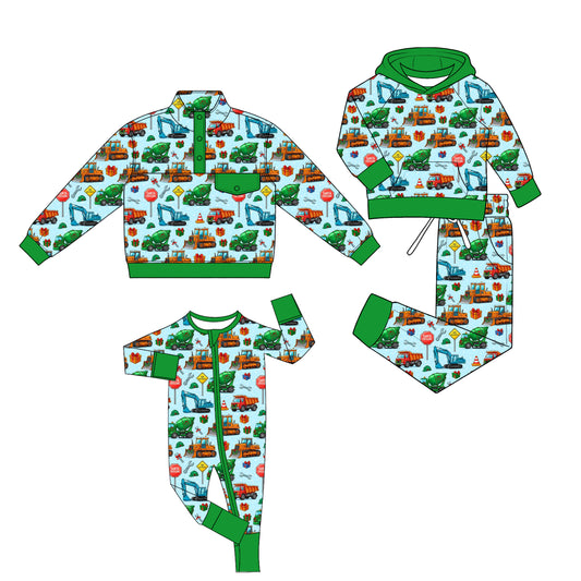 ( Moq 5 Each Style ) Baby Boys Kids Excavator Print Sibling Shirt Romper Set Clothing