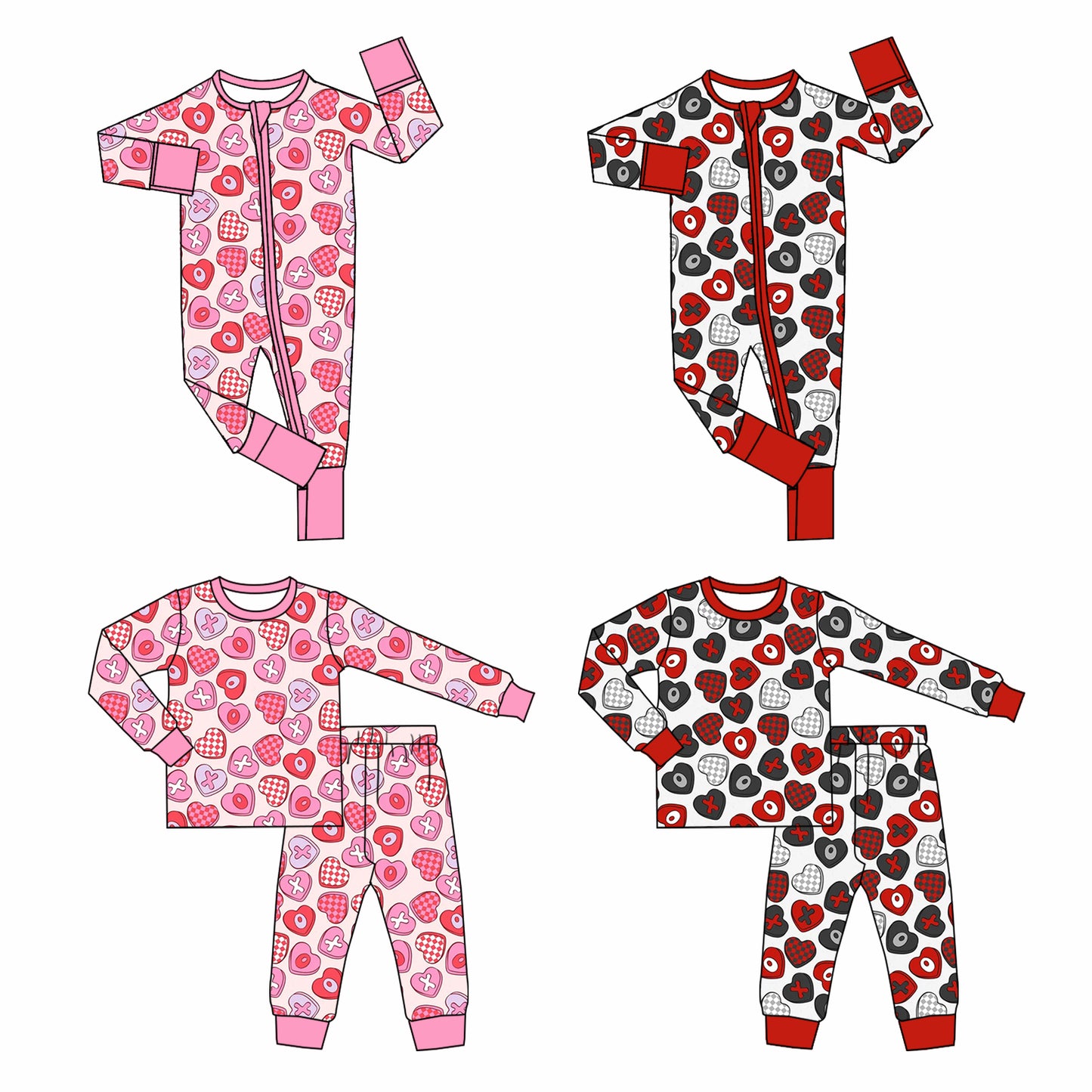 ( Moq 5 Each Style ) Baby Girls Kids Long Sleeves Hearts Sibling Valentine Rompers Sets Clothes