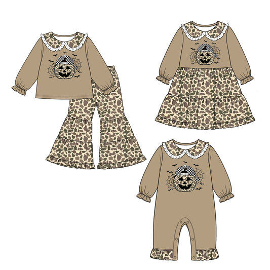 ( Moq 5 Each Style ) Baby Girls Kids Camo Pumpkins Halloween Sibling Romper Dress Set Clothing