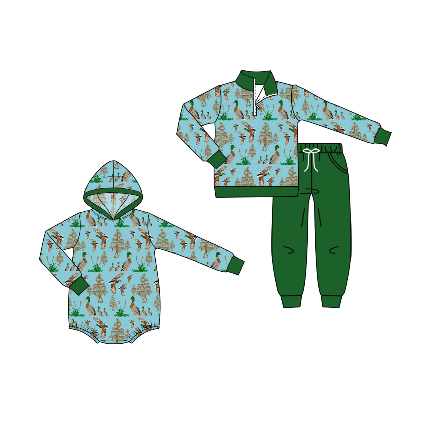 ( Moq 5 Each Style ) Sibling Baby Boys Kids Long Sleeves Ducks Romper Set Clothes