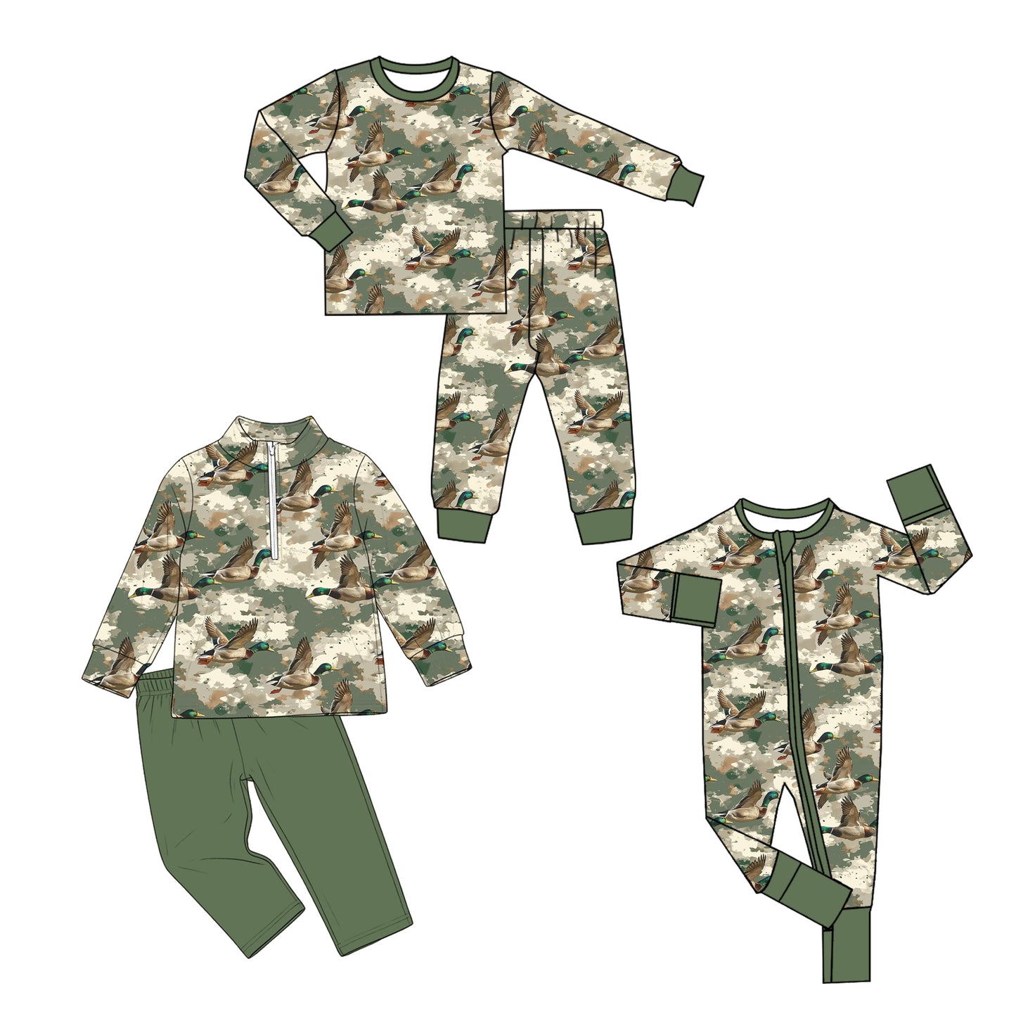 ( Moq 5 Each Style ) Baby Boys Kids Ducks Camo Print Sibling Green Romper Dress Set Clothing