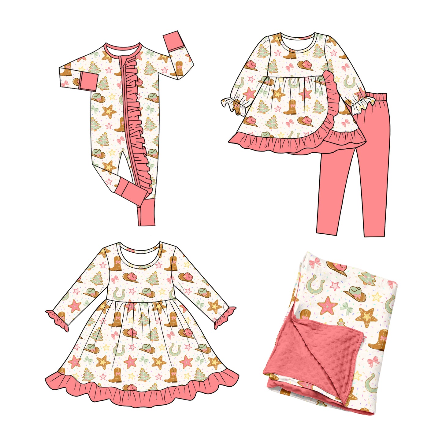 ( Moq 5 Each Style ) Baby Girls Kids Western Christmas Sibling Romper Dress Set Blanket Clothing