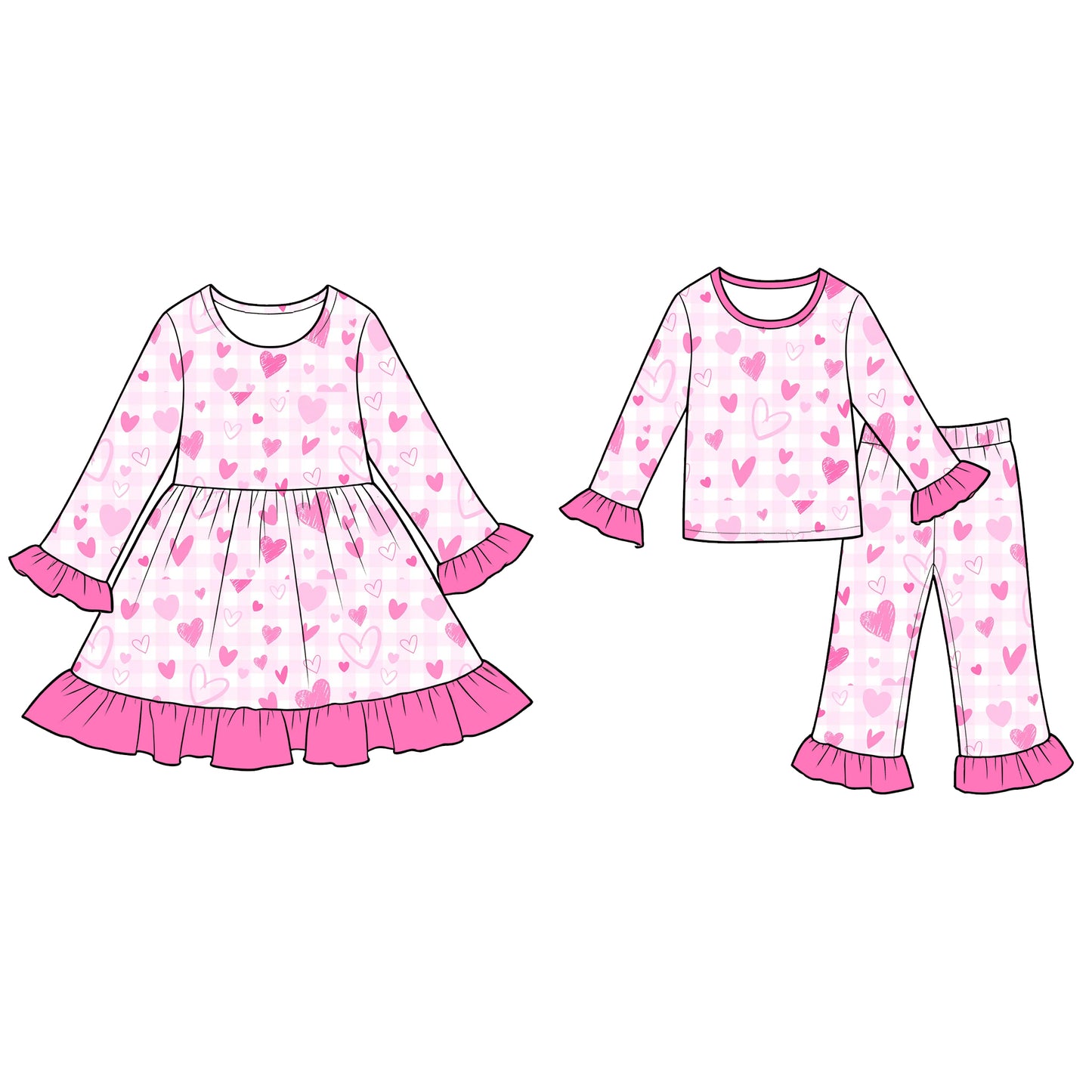( Moq 5 Each Style ) Baby Girls Kids Valentine Pink Hearts Bows Sibling Dress Set Clothing