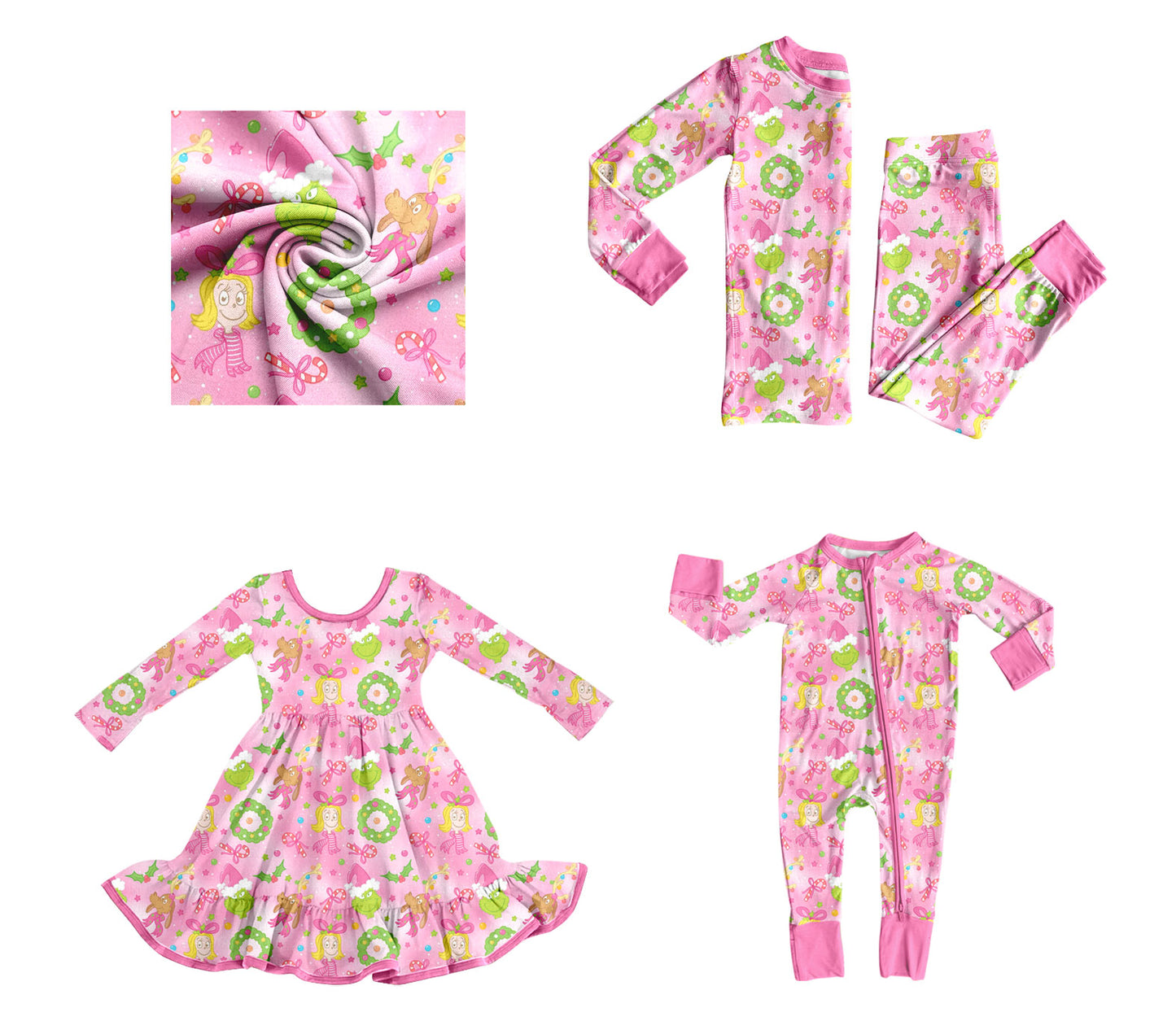 ( Moq 5 Each Style ) Custom Baby Girls Kids Christmas Sibling Pink Romper Dress Set Clothing