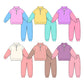 ( Moq 5 Each Style ) Sibling Baby Girls Half-Zip Pullover Shirts Pants Sibling Color Block Sets Clothes