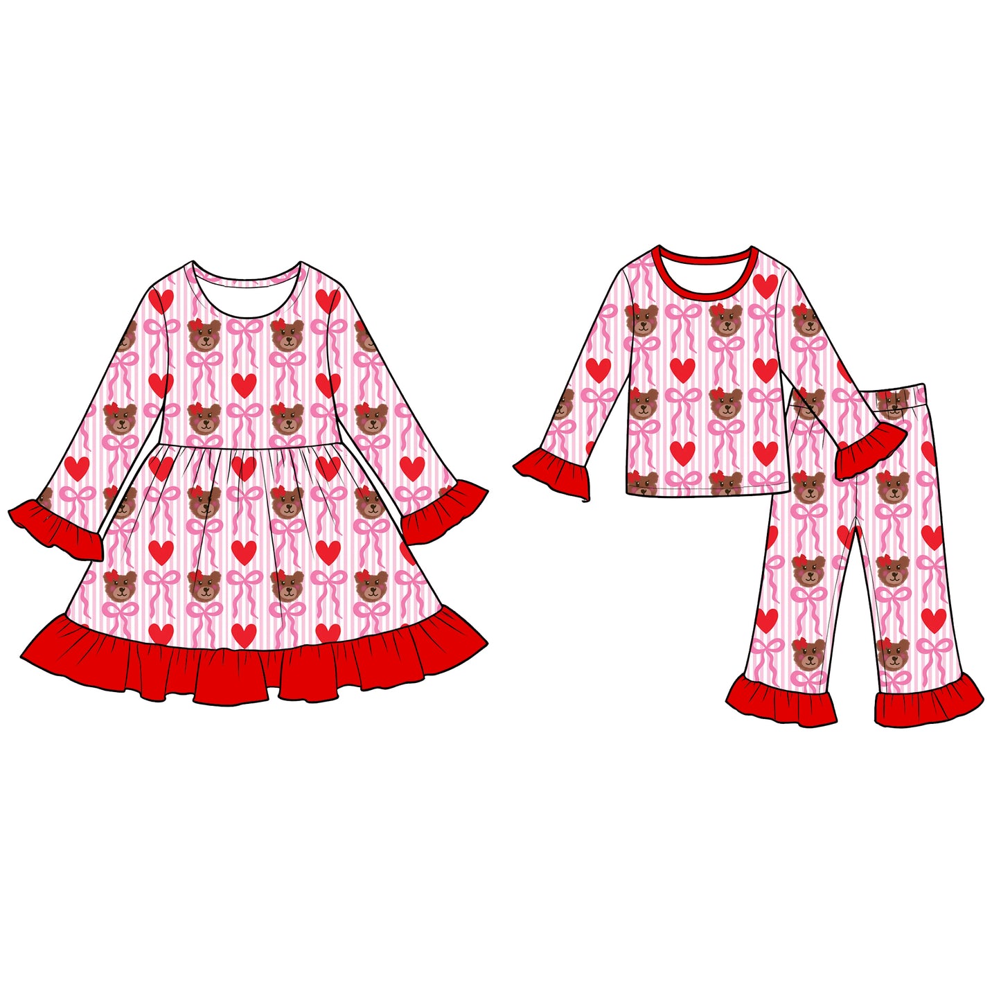 ( Moq 5 Each Style ) Baby Girls Kids Valentine Hearts Bows Sibling Dress Set Clothing