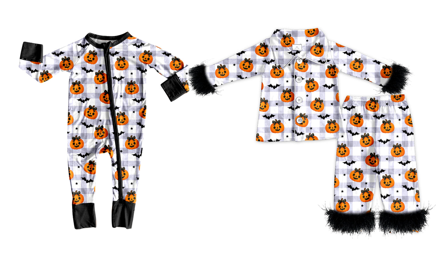 ( Moq 5 Each Style ) Sibling Baby Girls Kids Long Sleeves Halloween Pumpkins Pajamas Romper Set Clothes