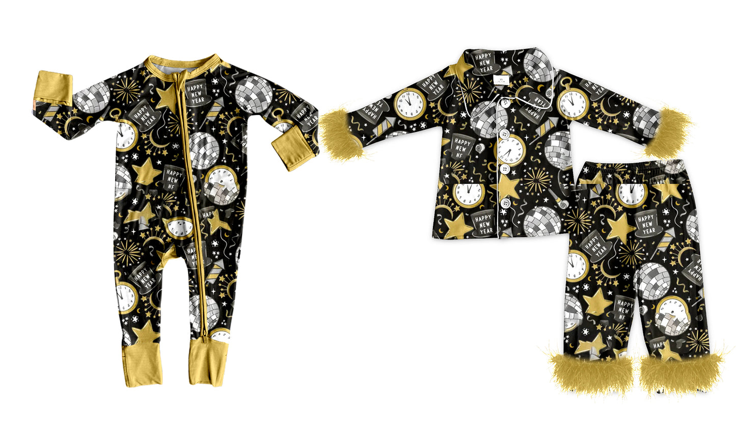 ( Moq 5 Each Style ) Sibling Baby Girls Kids Long Sleeves Happy New Year Pajamas Romper Set Clothes