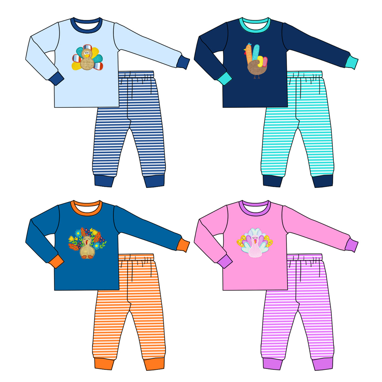 ( Moq 5 Each Style ) Sibling Baby Boys Girls Kids Long Sleeves turkey Shirts Stripes Pants Sets Fall Pajamas Clothes