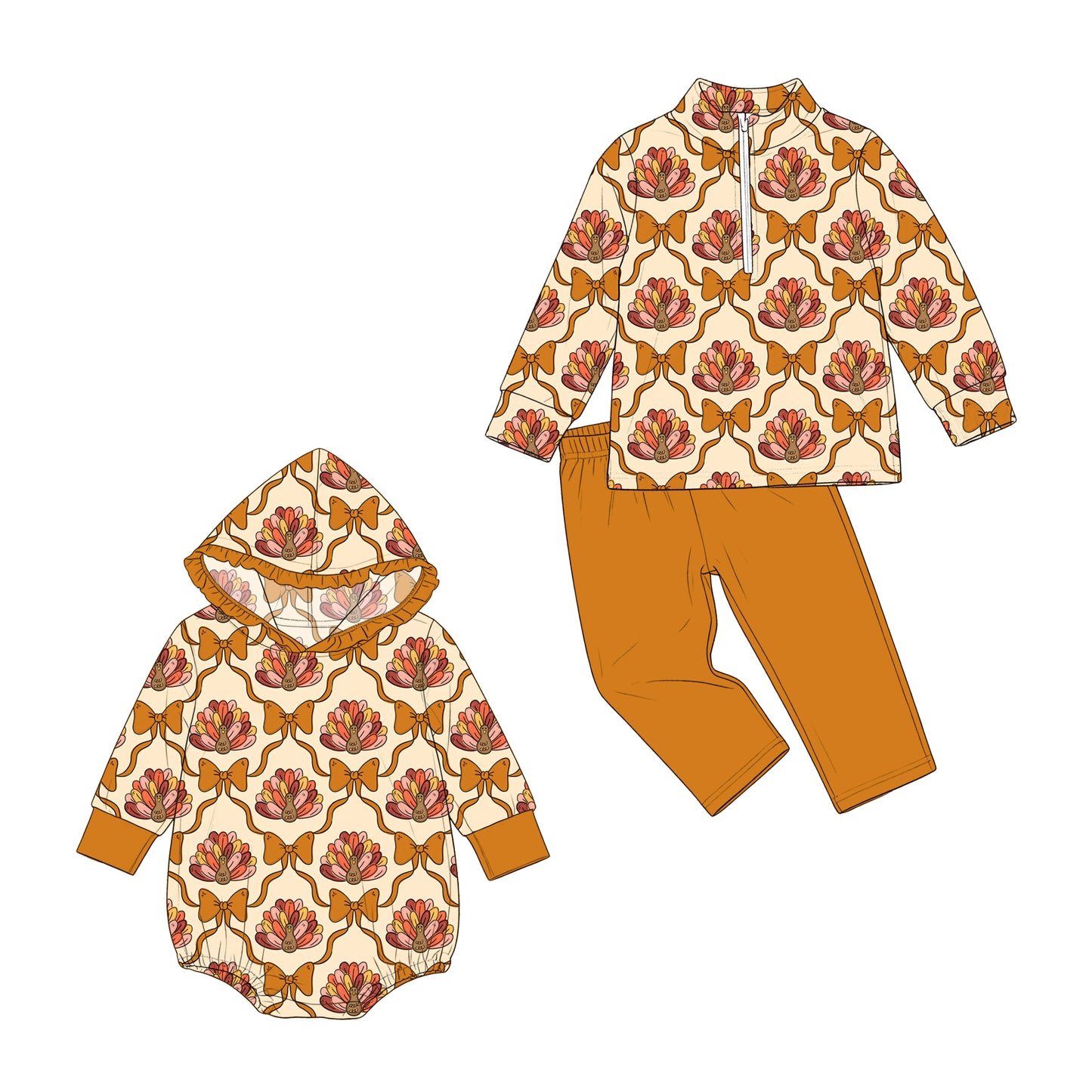 ( Moq 5 Each Style ) Sibling Baby Girls Kids turkey Bows Thanksgiving Romper Set Clothes