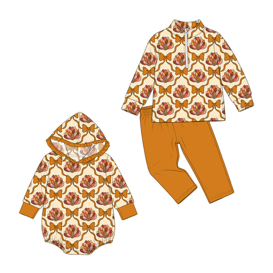 ( Moq 5 Each Style ) Sibling Baby Girls Kids turkey Bows Thanksgiving Romper Set Clothes