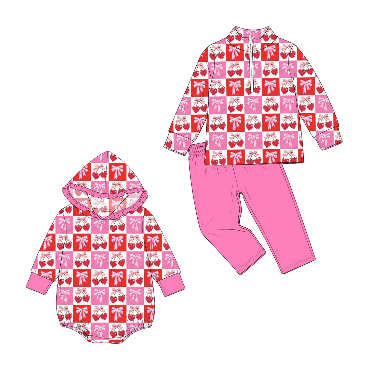 ( Moq 5 Each Style ) Sibling Baby Girls Kids Long Sleeves Bows Valentine Romper Set Clothes