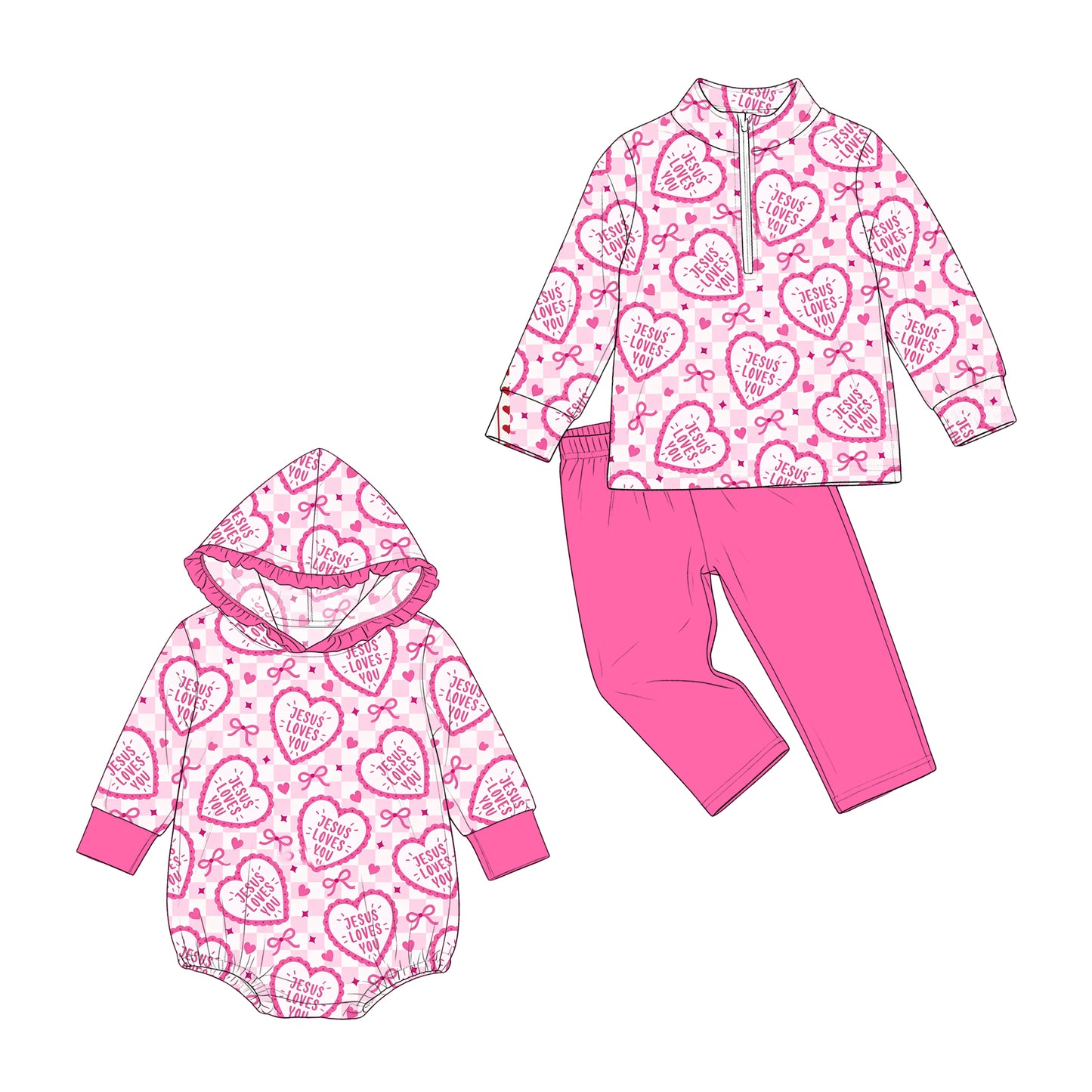 ( Moq 5 Each Style ) Sibling Baby Girls Kids Long Sleeves Bows Hearts Valentine Romper Set Clothes