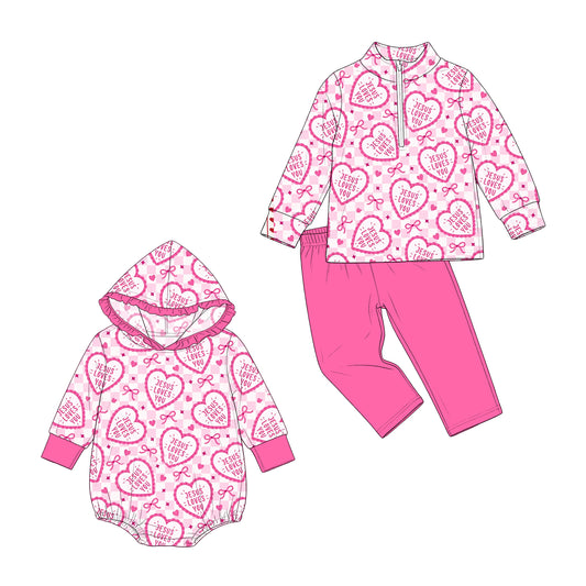 ( Moq 5 Each Style ) Sibling Baby Girls Kids Long Sleeves Bows Hearts Valentine Romper Set Clothes