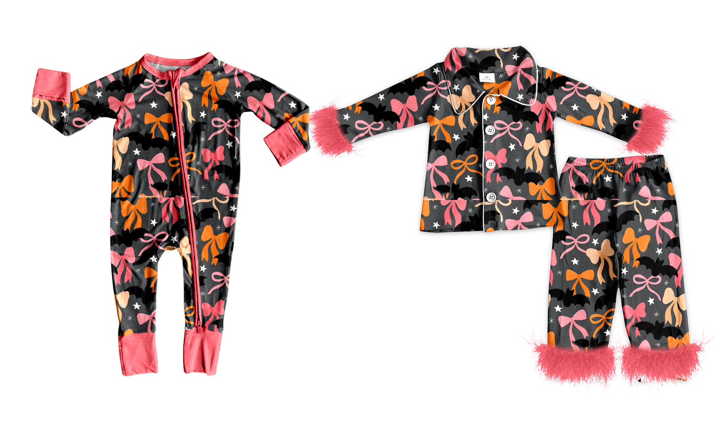 ( Moq 5 Each Style ) Sibling Baby Girls Kids Long Sleeves Halloween Bows Pajamas Romper Set Clothes